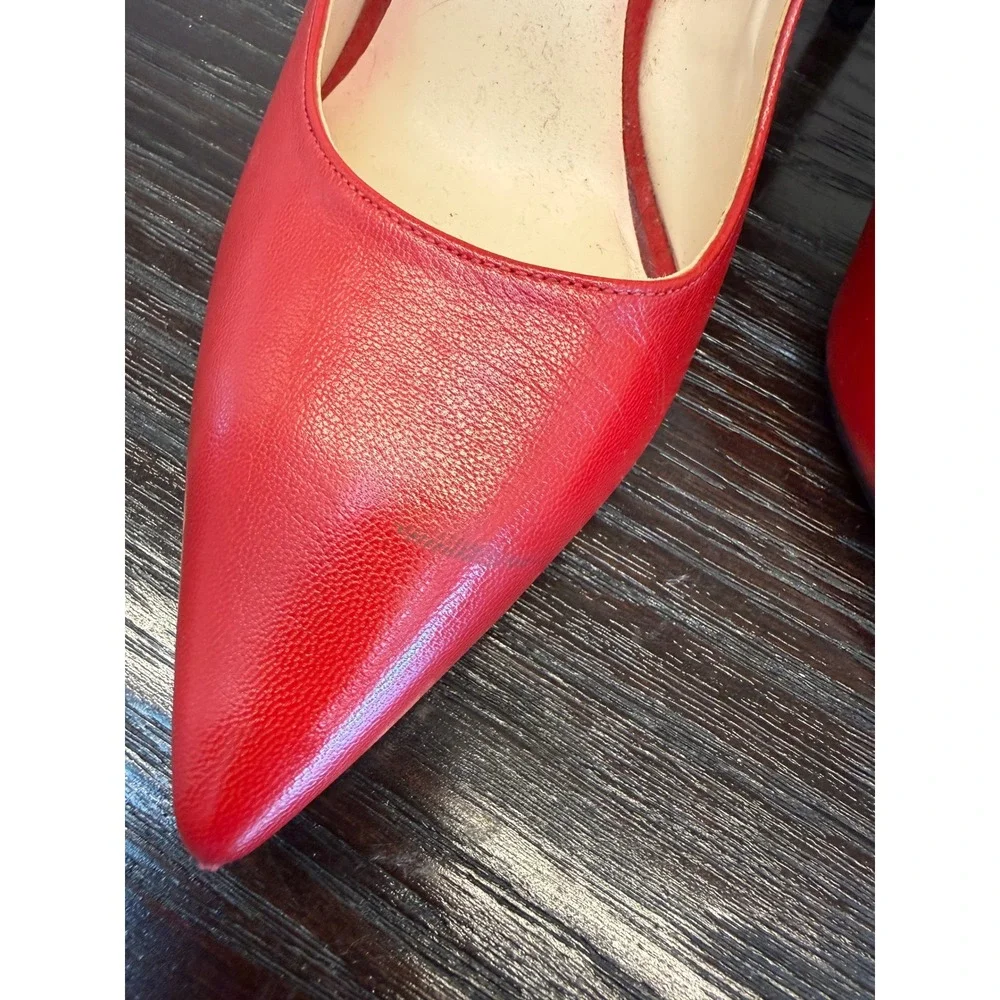 Nine West NWJACKPOT Red Leather Pointed Toe Stiletto Pumps Heels Womens 8M
